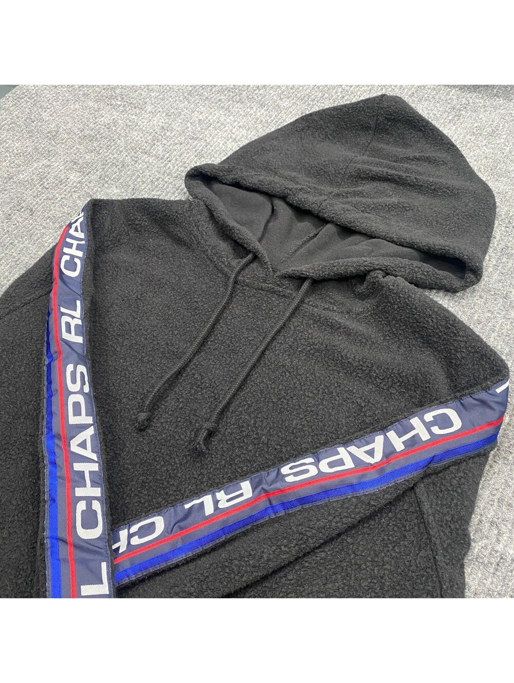 Vtg Ralph Lauren Chaps Hoodie Sweatshirt Mens XL Black Spellout Kangaroo‎ Pocket